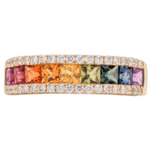 14K Yellow Gold Princess Cut Rainbow Sapphire Band